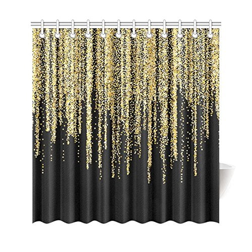 Details about   72" Waterproof Fabric Shower Curtain Set Gold Heart Shaped Confetti Falling Down 