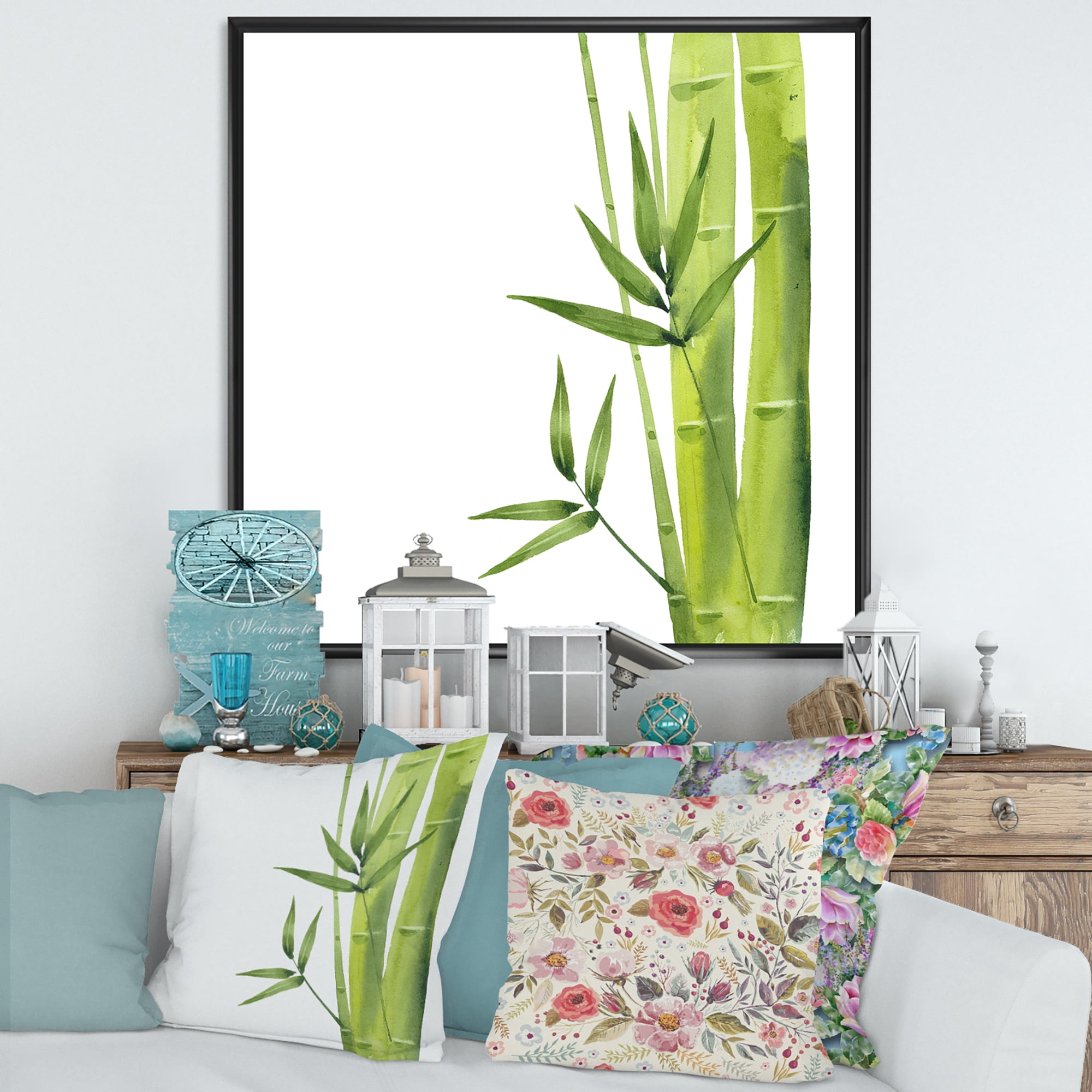 Designart 'The Forest of Bamboo Branches V' Tropical Framed Canvas Wall Art Print