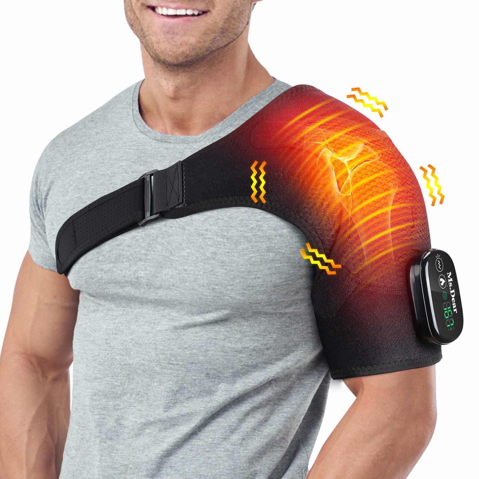 Ms.Dear Shoulder Heating Pads with Massage,Heated Shoulder Brace for Men Women,Cordless Shoulder Massager with 5000mAh Battery,Heated Shoulder Wrap with 6 Heat & 3 Vibration for Relax Gifts,Black