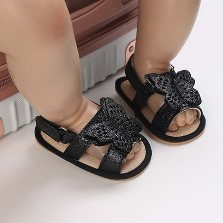 

Hinvhai Classic Soft Sole Sandals for Baby Boys Girls Clearance Summer Infant Flat Non-slip Beach Sandal Newborn Solid Color Cute Bow First Walkers Shoes Black 0-3 Months