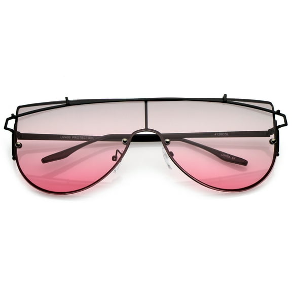 sunglassLA Unisex Futuristic Rimless Metal Crossbar Gradient Colored Mono Lens Shield Sunglasses 64mm (Black / Smoke-Pink) - 65mm