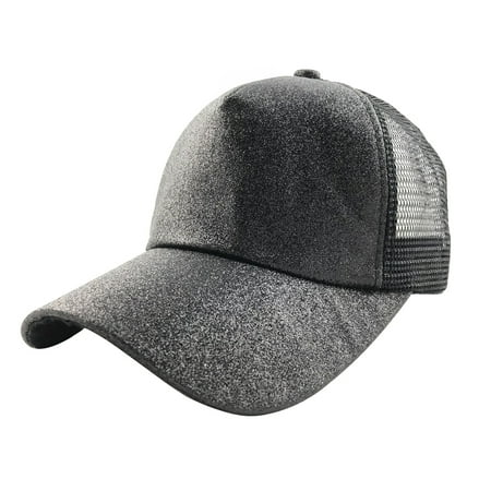 - Women Messy High Bun Ponytail Adjustable Glitter Blingbling Mesh Trucker Baseball Pony Cap 2018 New Fashion Hiphop Snapback Hats