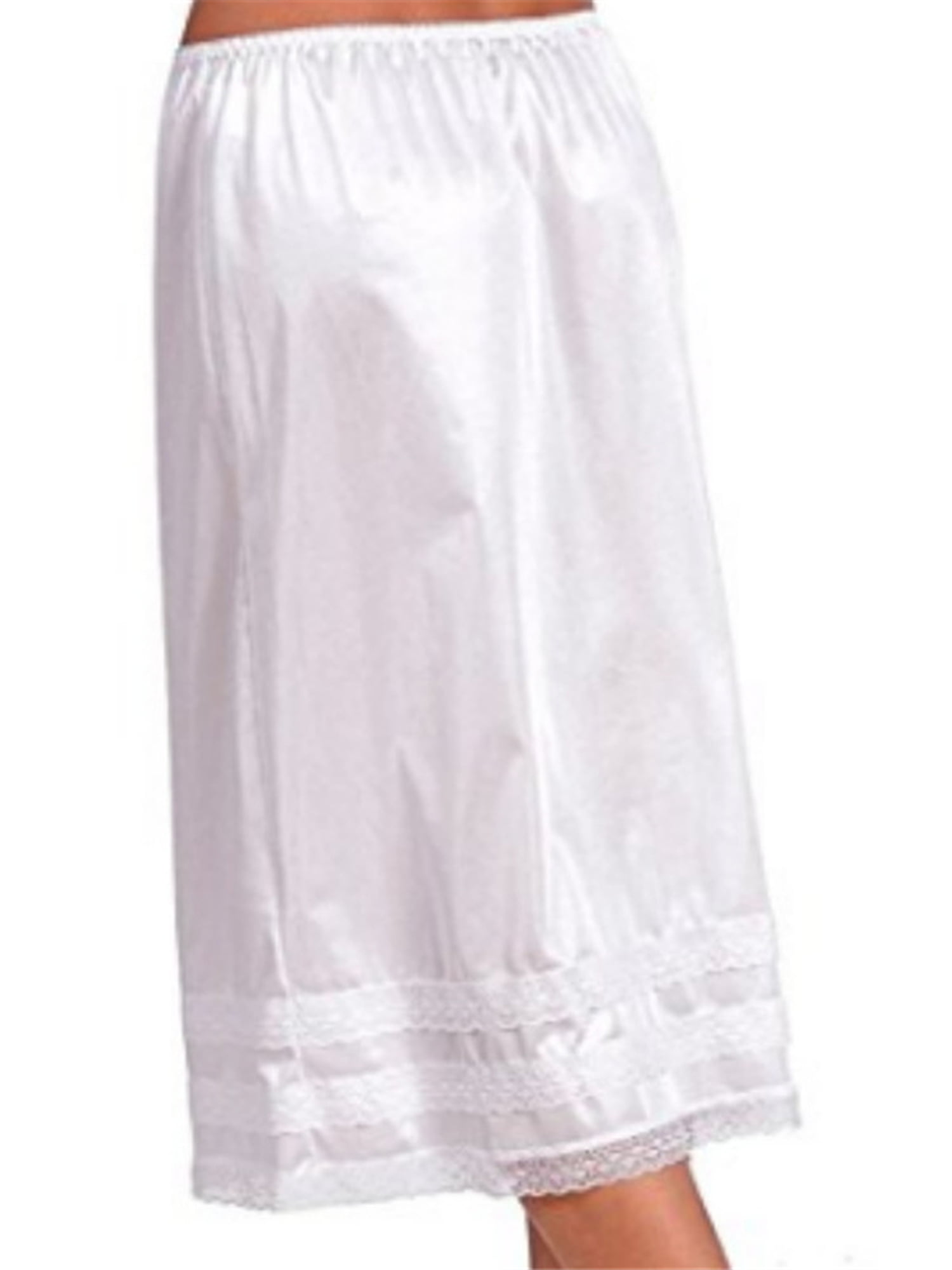 Huakaishijie Women Retro Long Solid Lace Hem Slip Half Slip Skirt Under ...