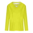 thumbnail image 4 of Womens Tops Criss Cross V Neck Long Sleeve Cotton T Shirts Relaxed Fit Plus Size Fall Winter Base Tees (XL, Yellow 01), 4 of 5