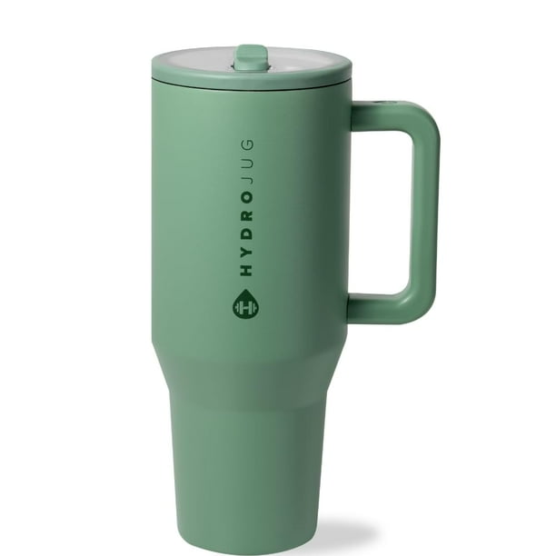 HydroJug Traveler - Botella de agua con asa y pajita abatible - Cabe en portavasos, vaso resistente a fugas, reutilizable, aislado, de acero inoxidable y base de goma - Regalos para mujeres y hombres