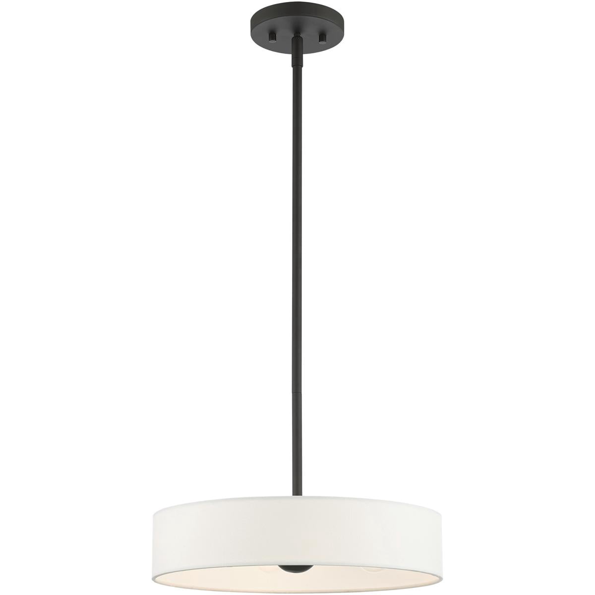 4 Light Black Chandelier with Hand Crafted Off White Fabric Hardback Shade