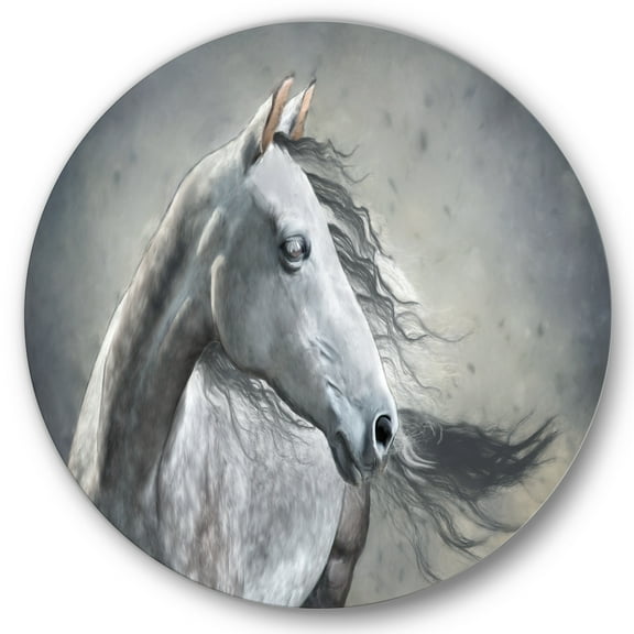 Designart 'Black and White Portrait Of A Wild Horse' Farmhouse Circle Metal Wall Art 36x36 - Disc of 36