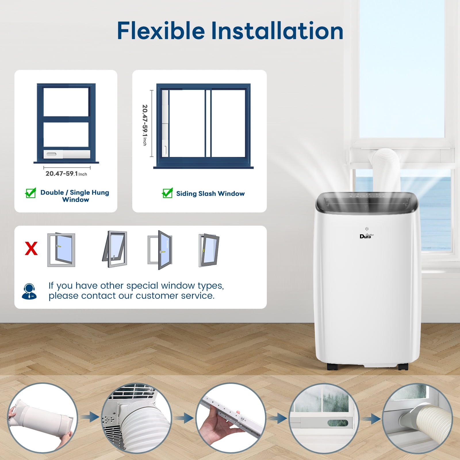 DuraComfort 12000 BTU Portable AC Unit for Apartment up to 300 Sq.Ft, Cooling with Remote, Dehumidifier and Fan, 6550 BTU (SACC), White