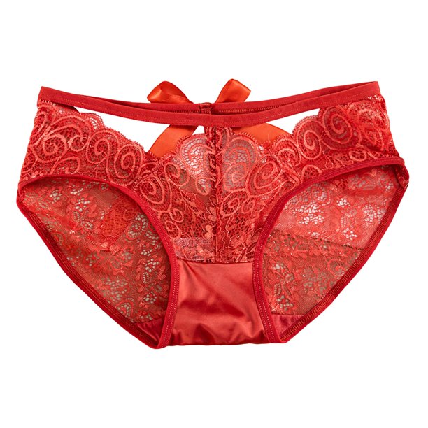 Bragas Gibobby Elásticas para Mujer Ropa Interior Malla Encaje Translúcido Hueco Sexy Rojo L