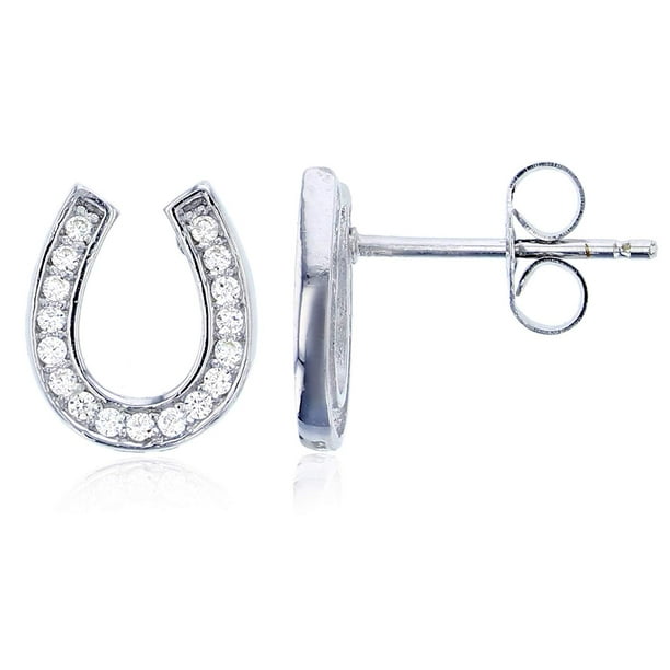 DECADENCE Sterling Silver Pave Horse Shoe Stud