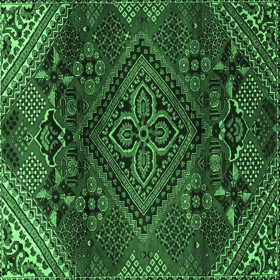 Ahgly Company Indoor Square Persian Emerald Green Traditional Area Rugs, 7' Square