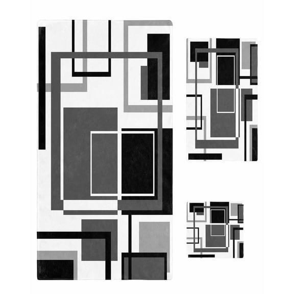 Black Grey Geometric Bath Towels for Bathroom Set,Luxury Microfiber Towels Gifts for Women,Quick Dry Beach Kitchen Hand Hair Face Towel and Dish Washcloth,Gray Abstract Striped Art Yoga Towels Set