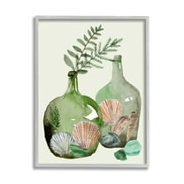 Stupell Industries Fern Foliage in Green Glass Jugs Nautical Seashells, 24 x 30, Design by Melissa Wang 