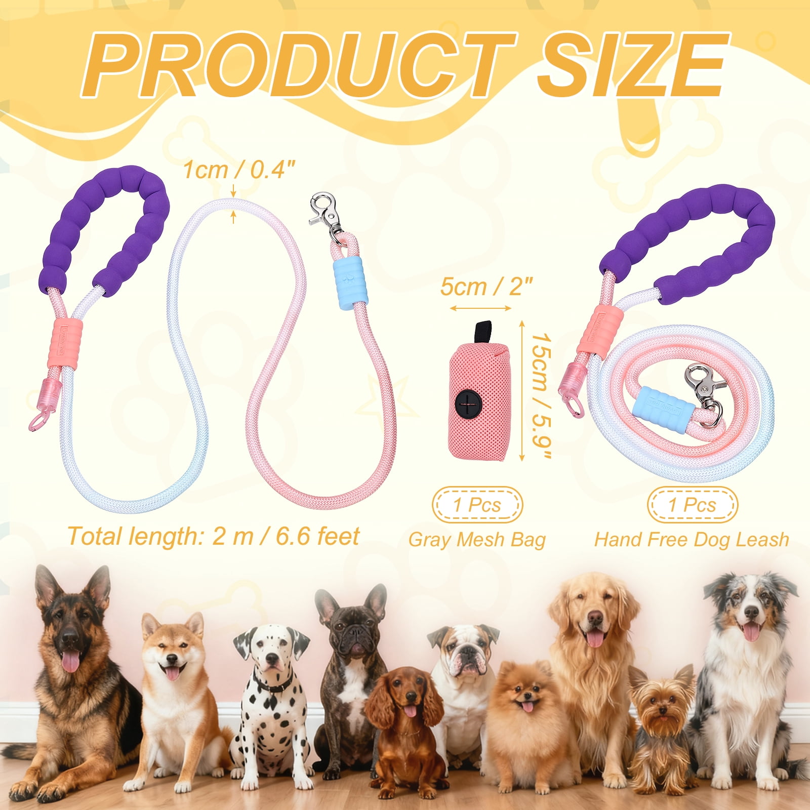 Uxcell Dog Leash with Padded Hands Free, 6.6ft/2m Adjustable Dog Training Leash, No Pull Heavy Duty Rope(Green Purple, Blue Bag), Intended for Large Medium Pet Running/Hiking/Walking
