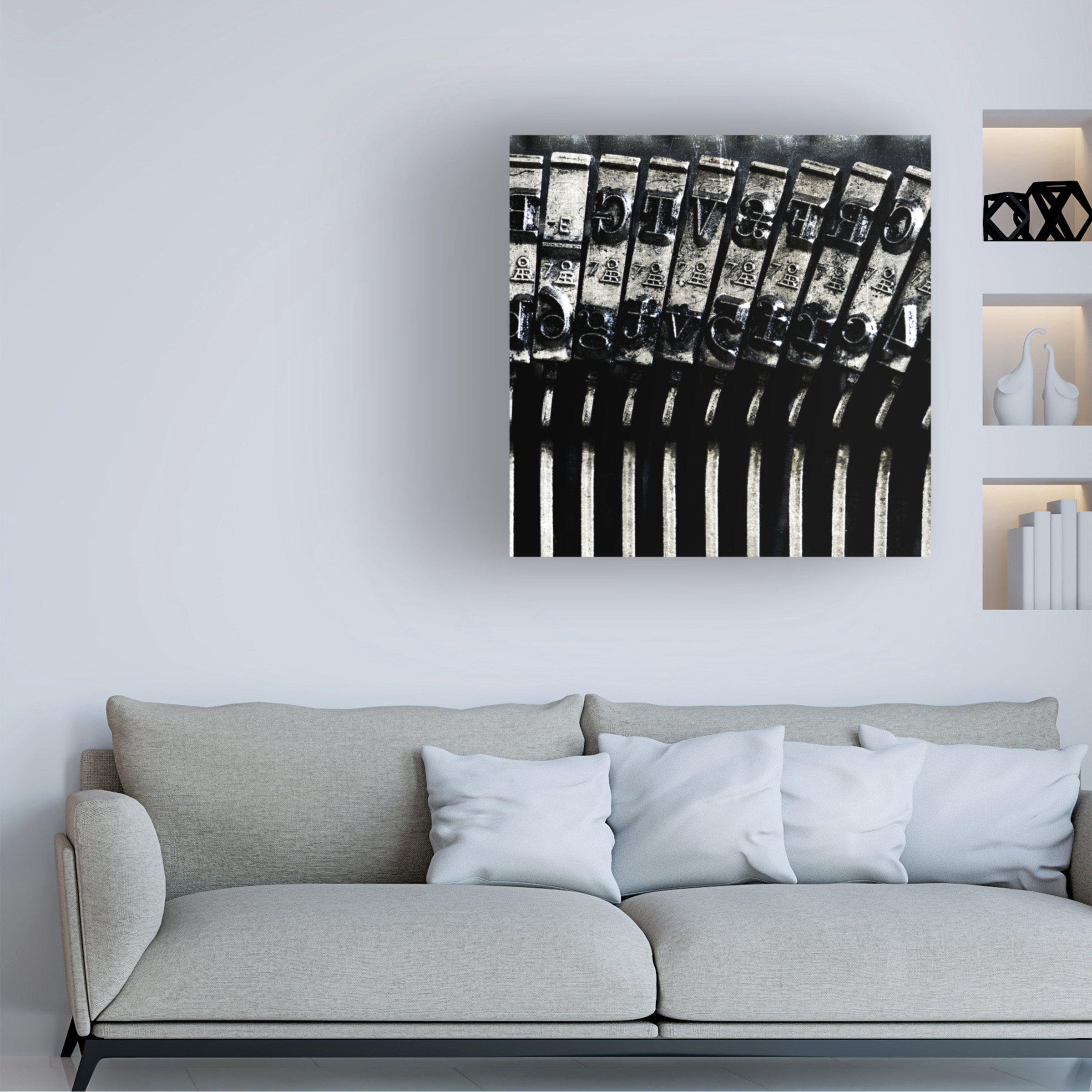 Canvas Wall Art - Tom Quartermaine 'Black and White Macro Typewriter' Wall Art for Living Room, Bedroom, or Office DÃ©cor by Trademark Fine Art - 18 x 18 Inches