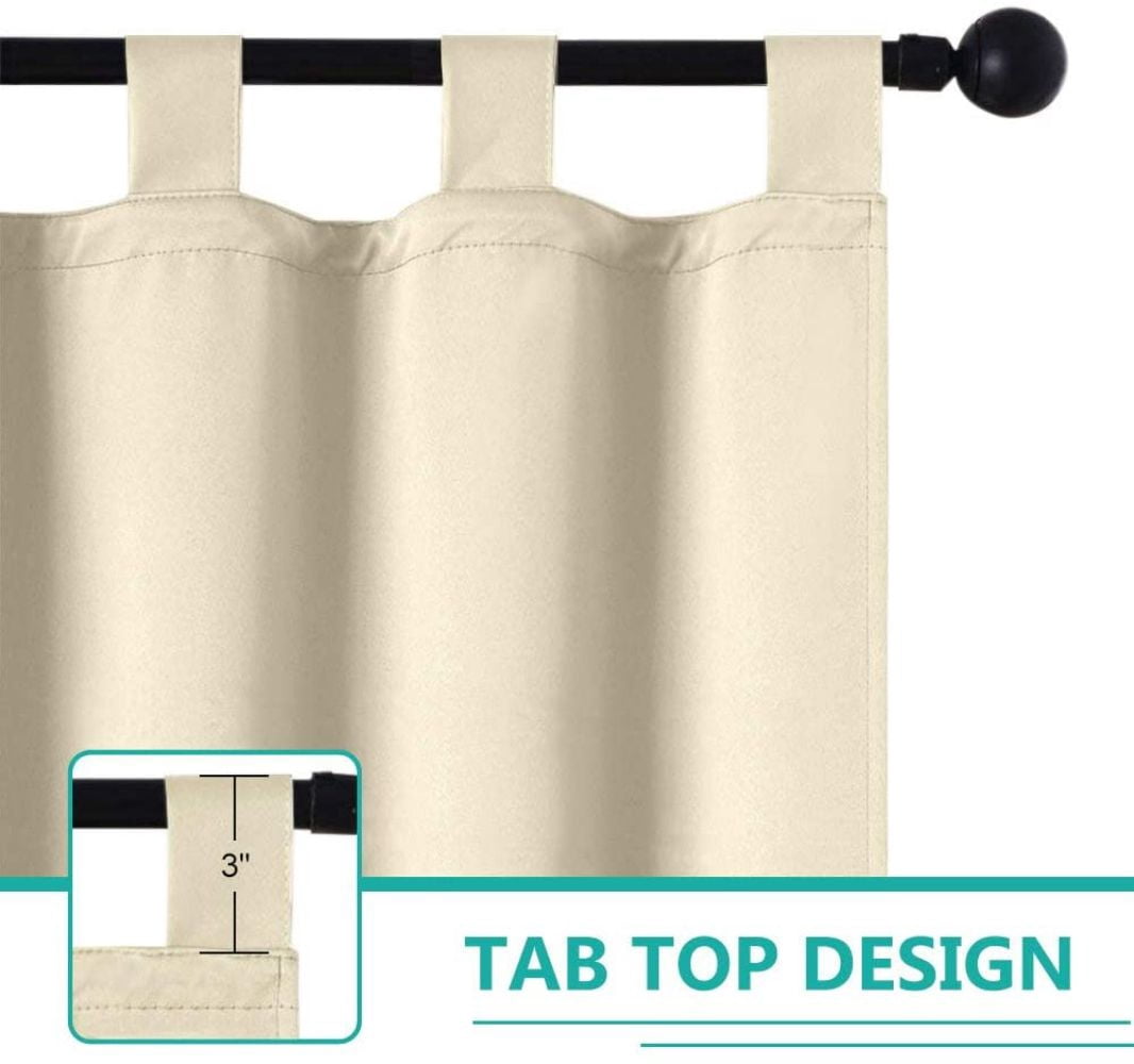 Beige Outdoor Thermal Grommet Blackout Curtain - 50 in. W x 96 in. L, 6 Tab top (3" Long) fit to most standard curtain rods