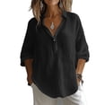 thumbnail image 6 of Baeitkot Women's Long Sleeve Linen Shirt Women's Solid Color Long Sleeve Button-Front Linen Shirt with Classic Collar Casual Blouse Black S, 6 of 9