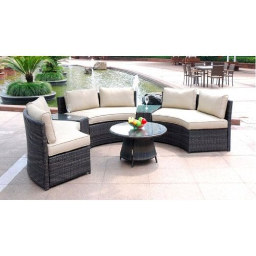 6 Piece Curved Outdoor Sofa 9 Feet Sectional Patio Furniture Set Resin Wicker Rattan 3 Lounges Tables Cushions Model 008 Com - Round Sectional Patio Table