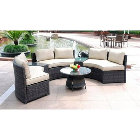 6 piece curved outdoor sofa 9 feet sectional patio furniture set, resin  wicker rattan 3 sofa lounges, 3 tables, 9 cushions model 008