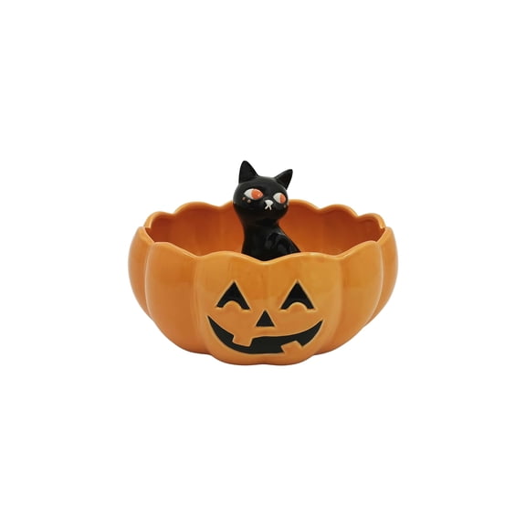Way to Celebrate Halloween Cat in Pumpkin Ceramic Serve Bowl