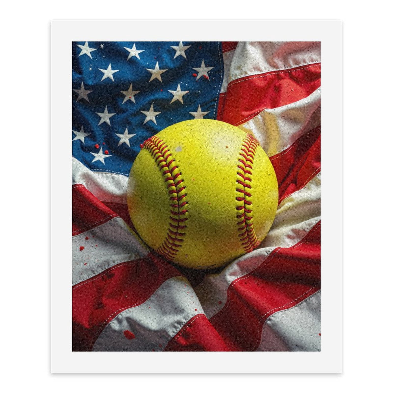 Paint By Numbers Kit for Adults Beginner - Yellow Softball American Flag DIY Canvas Painting Kits for Adults, Frameless Paint By Number for Adults for Home Wall Decor 16x20 Inch