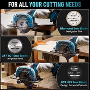SeeSii Mini circular saw cordless compact electric 4-1/2“ with 4.0 Ah battery, 5380 rpm, 4 saw blades, crevice guide, maximum cutting depth 1-11/16” (90°), 1-1/8” (45°)