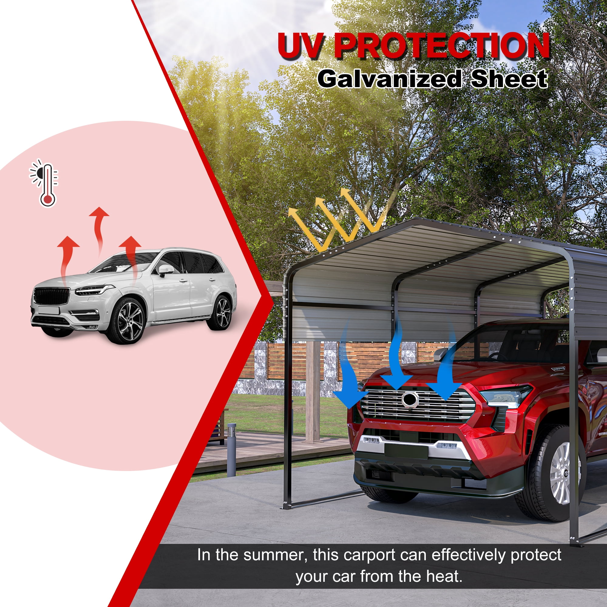 Upgraded 15x10 FT Heavy Duty Metal Carport with Enhanced Base, Extra Thick Galvanized Steel Frame, All-Weather Oversized Outdoor Car Shelter for Cars, Boats, and Tractors