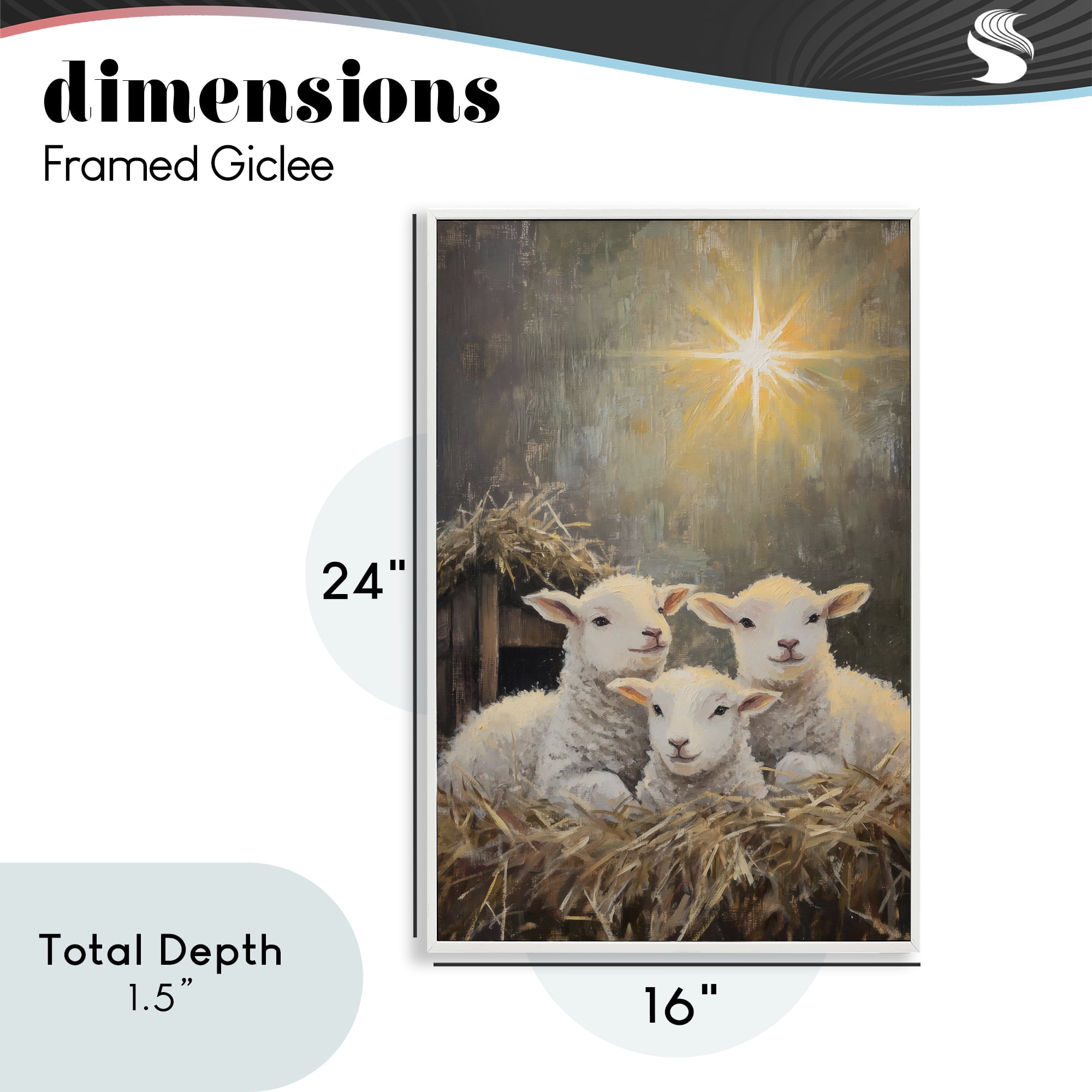 Festive Lambs in Stable White Framed Giclee Art, design by Petal Prints Design