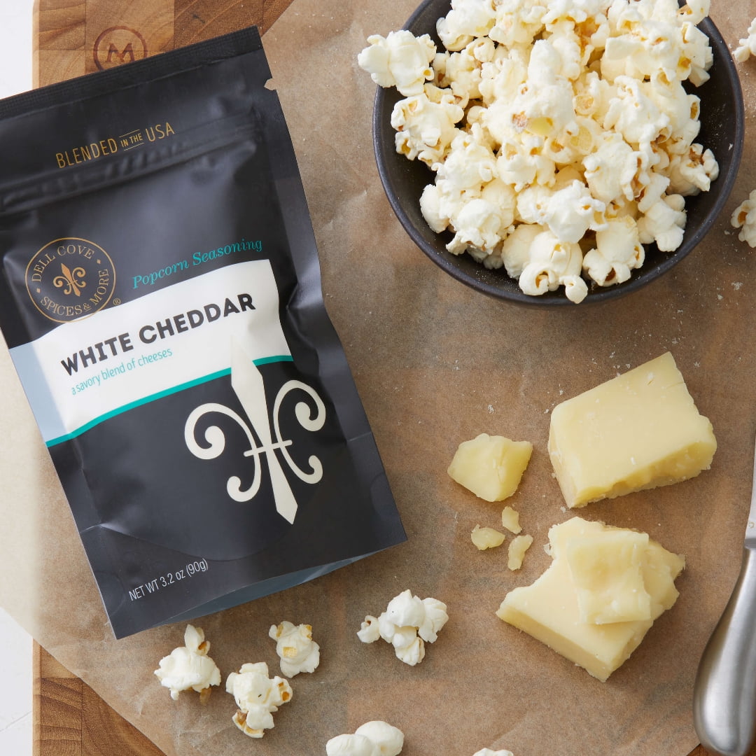 Low Sodium White Cheddar Popcorn Seasoning - Real Cheese, Low Calorie Gourmet Popcorn Flavor - Dell Cove Spices, Bulk Bag - 1 Pound