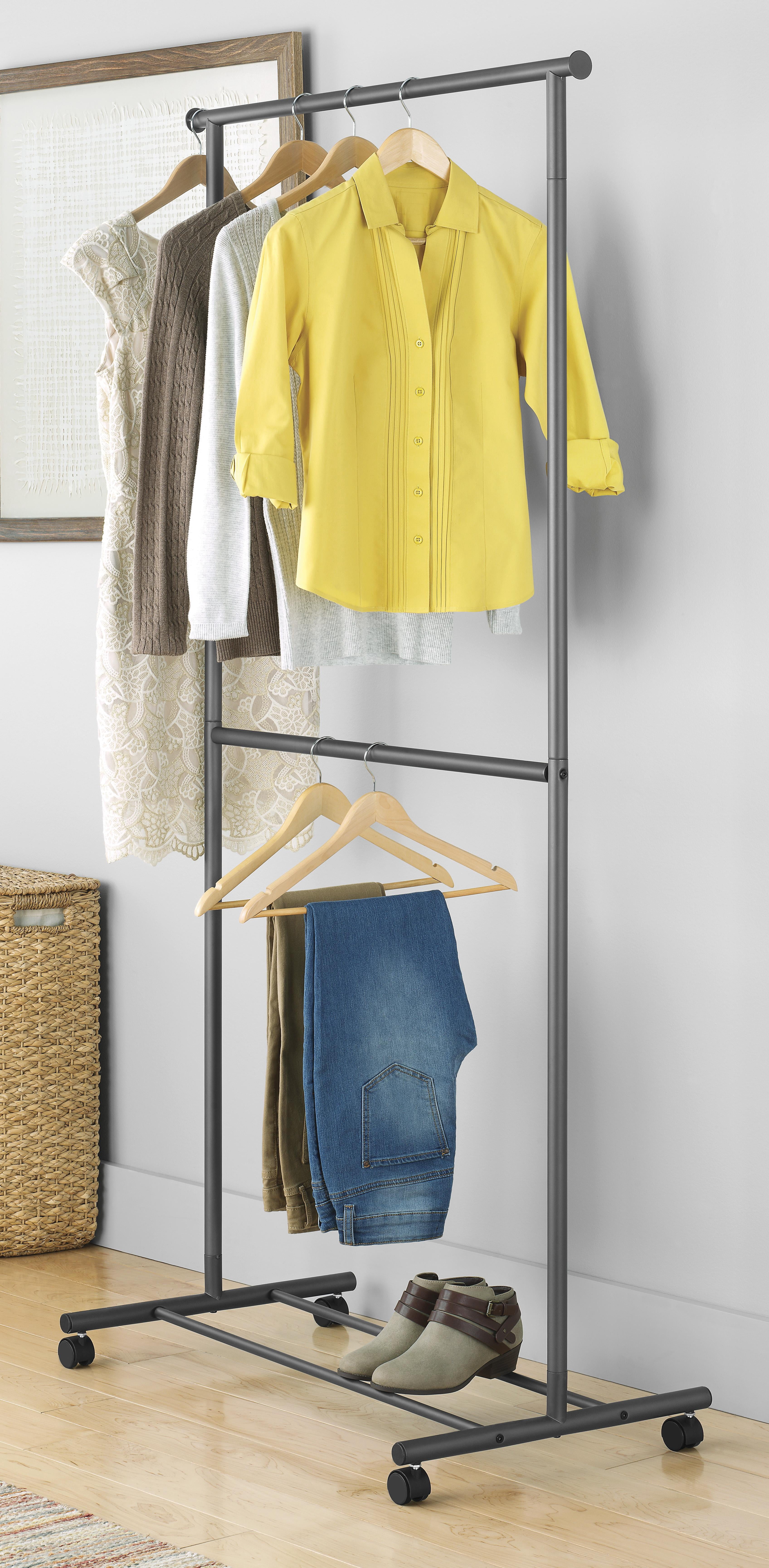 Whitmor 2-Rod Rolling Garment Rack - Gunmetal Gray