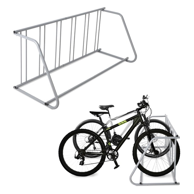 Heavy Duty Single-Sided Floor Bike Rack – Freestanding 6-Bike Storage Stand, 72" Grid Design for Garage, Indoor, Outdoor, Bike Events, Ground Mount Accessories, Gray | 6-car single-sided