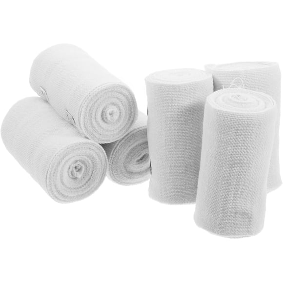 PinesC 6 Rolls 75mm White Cotton Elastic Breathable Compression Wraps for Sports and Use Per Roll Ideal for Arm and Joint Support