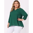 thumbnail image 3 of DARING DIVA Women's Plus 3/4 Sleeve Sheer Flowy Split V Neck Blouse 1X Green, 3 of 6