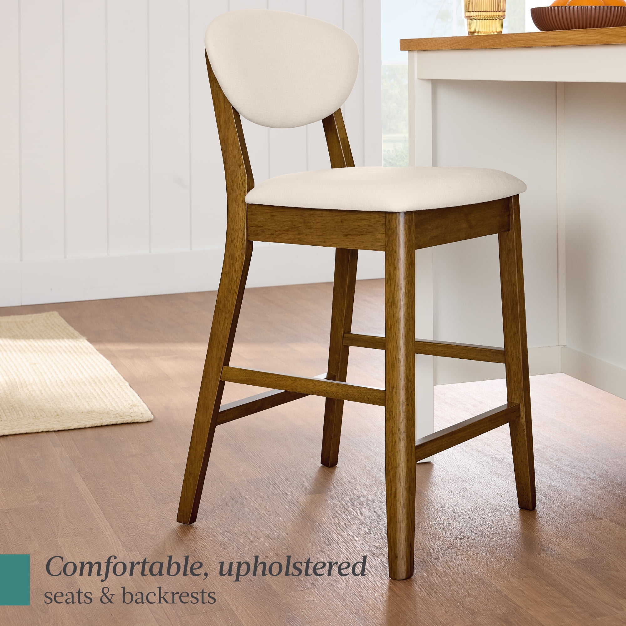 Best Choice Products Set of 2 Counter-Height Bar Stools, Armless W/Upholstered Seat Cushion & Backrest - Walnut/Cream