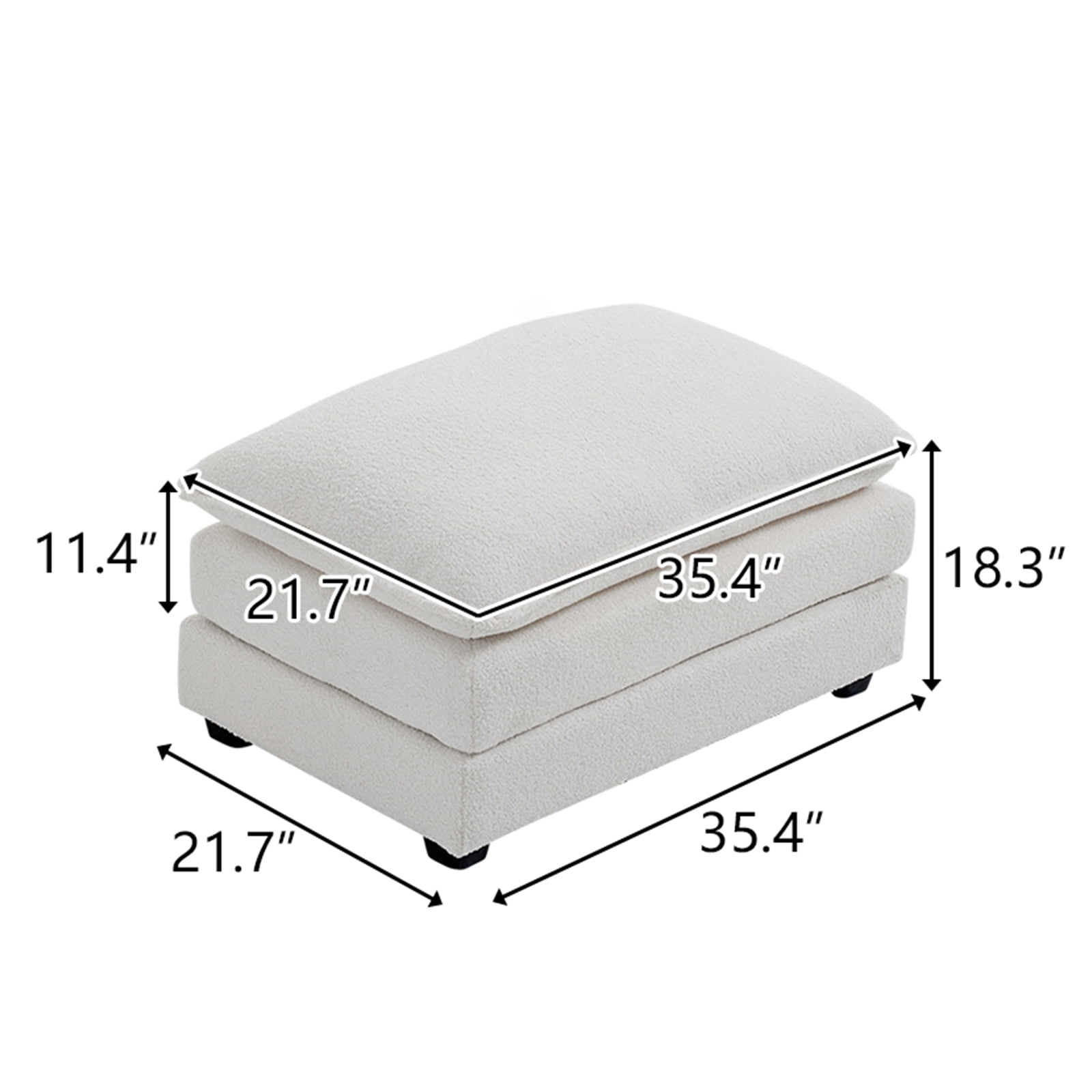 Zimtown Ottoman for Convertible Teddy Velvet Fabric Sofa Set Living Room Furniture Teddy White (Only Ottoman)