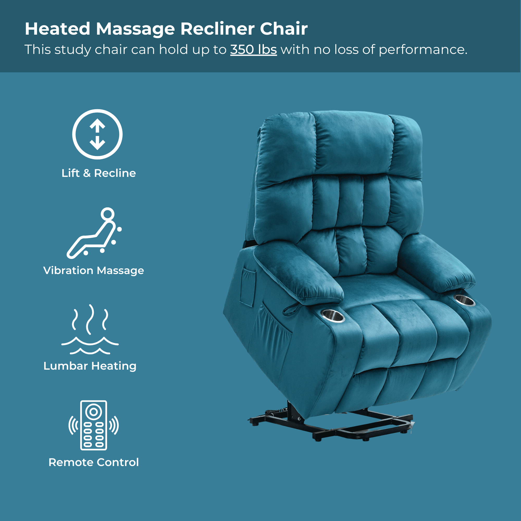 JUUXO Premium Oversized Power Lift Recliners with Heat, Massage, 26 Inch Extra Wide Seat Big Man Recliner Chair, Velvet