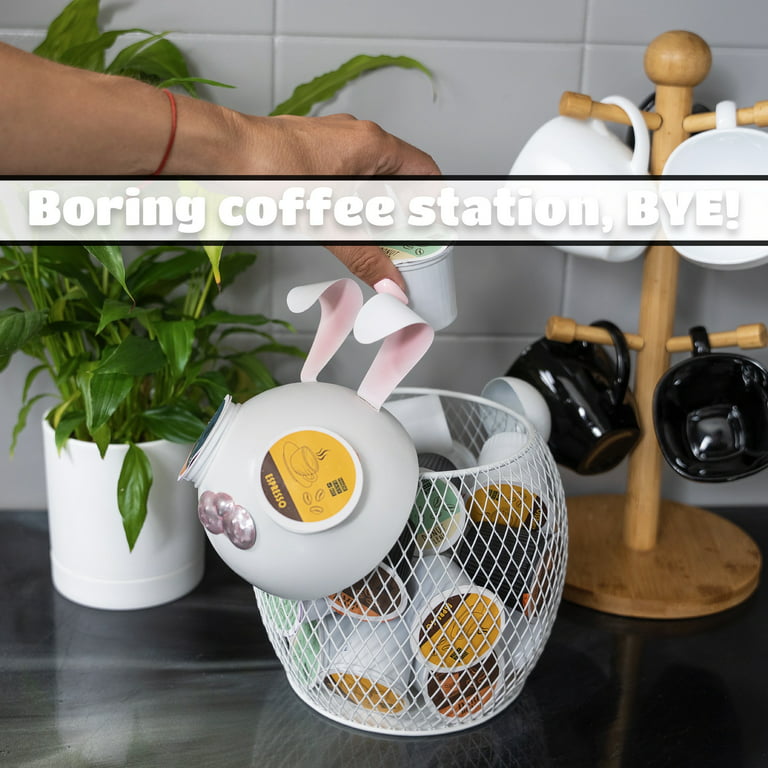 Made Easy Kit Coffee Pod Organizer - Home Coffee Bar Functional Décor - Café Station Countertop Storage Accessories (White Bunny)
