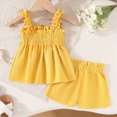 thumbnail image 4 of KPOPLK 2 Piece Toddler Baby Girl Clothes Sleeveless Ruffle Bowknot Dress Top Shorts Set Summer Outfits for Little Kids Girls(6-9 Months,Yellow), 4 of 6
