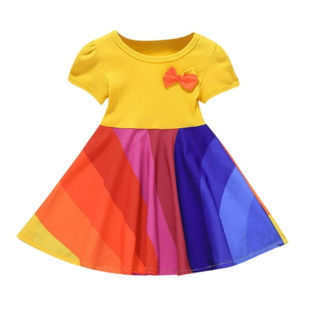 

Little Girl Dress Princess Stitching Ribbed Kid Color Girls Skirt Toddler Summer Cool Cute