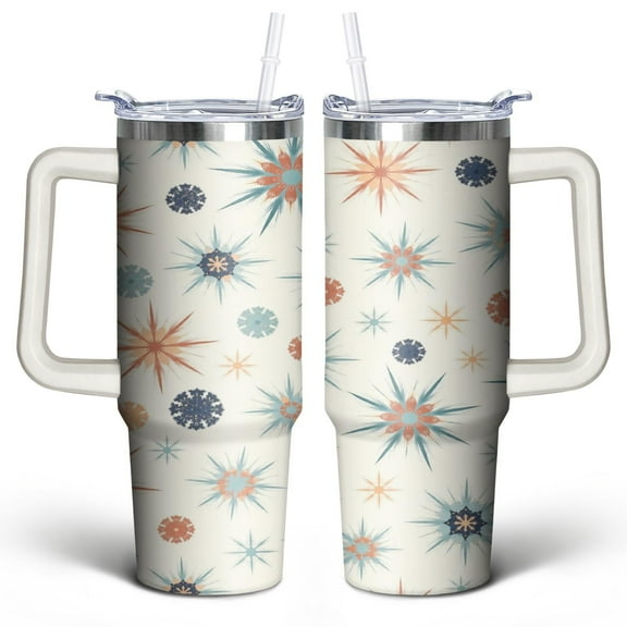 Marble Modern Geometric Flowers 30 Oz Tumbler with Handle Lid and Straw, Stainless Steel Double Walled Vacuum Insulated Cup, Cute Birthday Gifts Tumbler for Women Men Friends