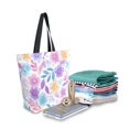 thumbnail image 2 of Open Top Canvas Tote Bag with Zipper Reusable Shopping Bag 13.5x15" Roomy Carryall Pink and Purple Flowers, 2 of 9