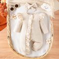 thumbnail image 7 of CAICJ98 Newborn Baby Girl Clothes Ruffle Romper Knit Sweater Onesie Zipper Footie Jumpsuit Long Sleeve Romper Solid Fall Winter Outfits with Headband,Size 3-6 Months, 7 of 7