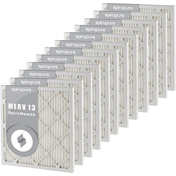 SpiroPure 10x10x1 MERV 13 Pleated Filter Air Filters - Made in USA (12 Pack)