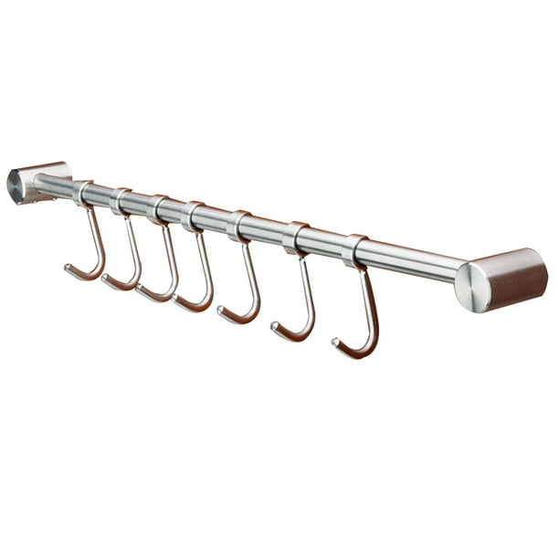 1pc Montaje en pared Gancho de toalla Toalla de acero inoxidable Sombrero Sombrero Colgador de ropa Heavy Duty Toallero para el dormitorio Cocina con 7 unids Ganchos móviles