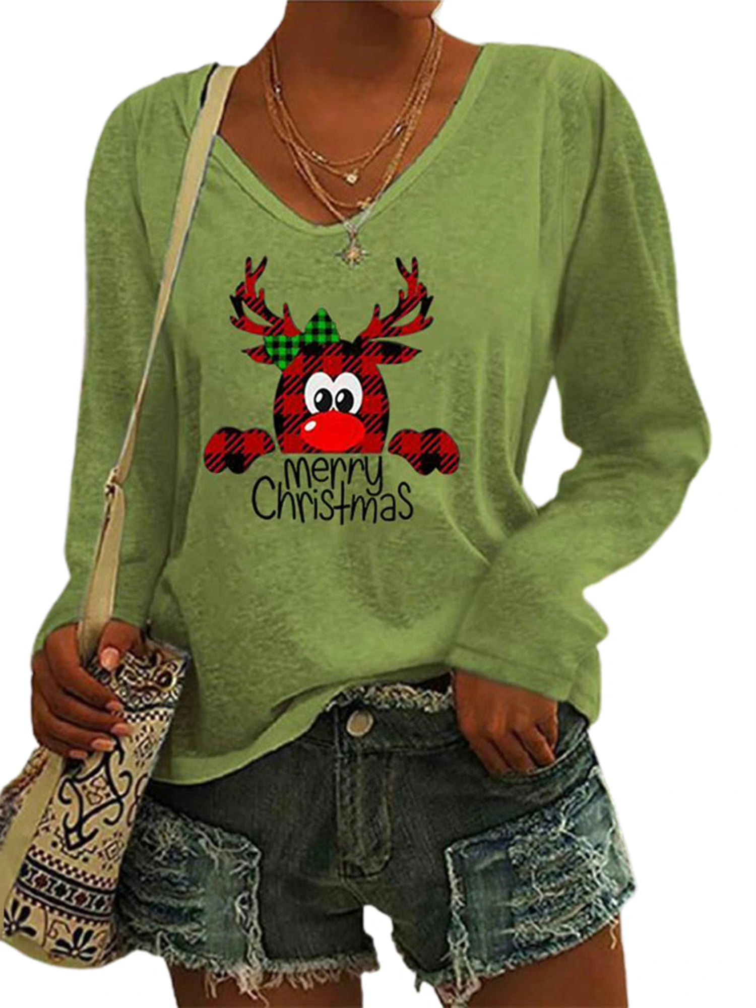 Baloco Christmas Elk T-Shirt Ladies Casual Long Sleeve Tops Blouse - Walmart.com