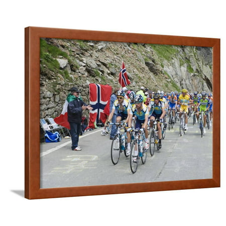 Cyclists Including Lance Armstrong and Yellow Jersey Alberto Contador in the Tour De France 2009 Framed Print Wall Art By Christian