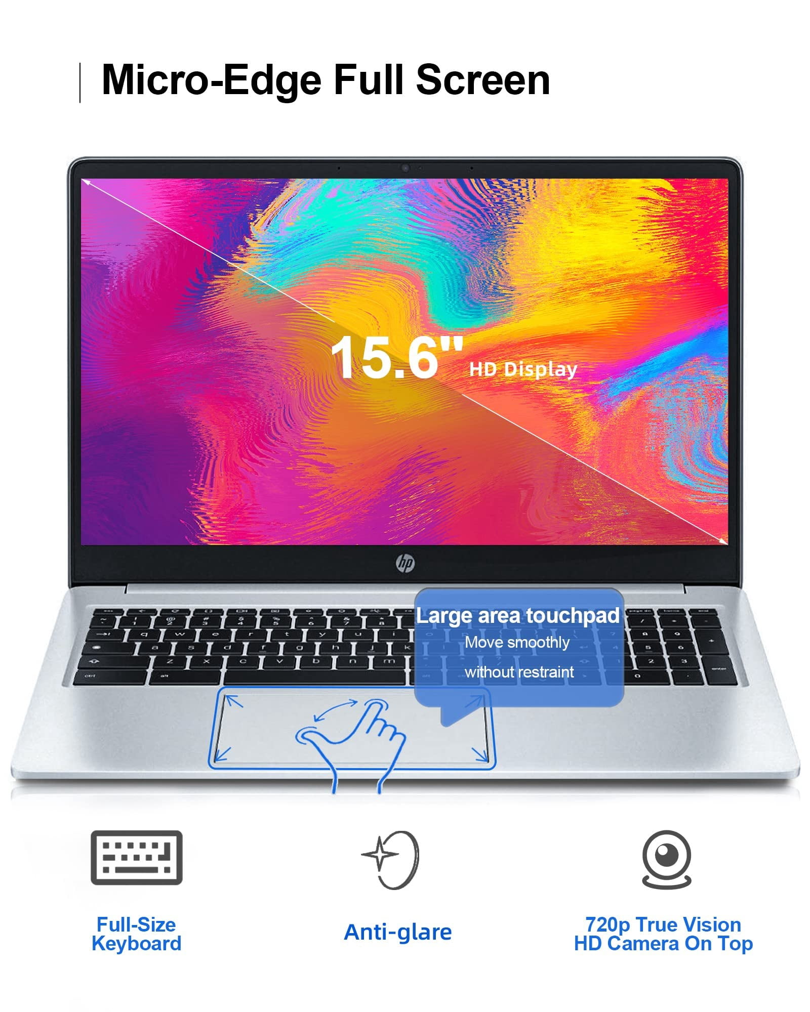 HP Chromebook Laptop for Student & Business, 15.6" HD Display, 8GB RAM, 64GB eMMC, Quad-Core Intel Pentium N200(Up to 3.7GHz), Long Battery Life, WiFi, UHD Graphics, Chrome OS