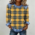 thumbnail image 1 of TaTaai Womens Fashion Plaid Long Sleeve Patchwork Round Neck Tops Casual Loose Fit Soft Breathable Blouse Versatile Daily Wear Shirt For Spring Summer Office Outfits Gift, 1 of 5