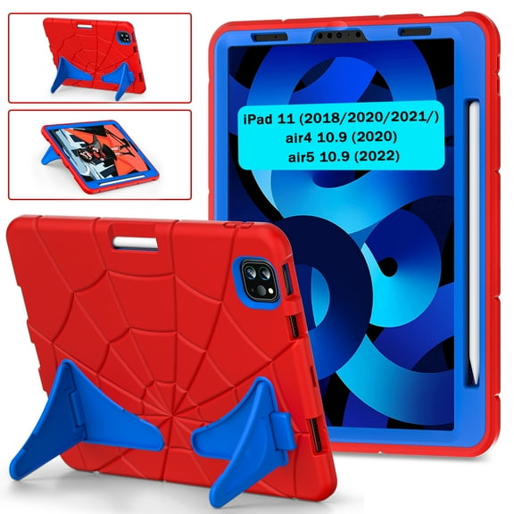 ELEHOLD for iPad Pro 11 inch Rugged Case, Cute Cartoon Kids Friendly Built-in Double Kickstand Full Protection Shockproof Children Case iPad Pro 11 2022/2021/2020/2018 & iPad Air 4th/5th,Red Blue