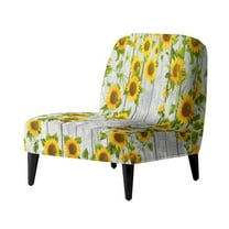 ZIATUBLES Armless Chair Slipcover Stretch Spandex Fabric Accent Chair Covers without Arms Removable Furniture Protector with Elastic Bottom for Living Dining Room Hotel, Sunflower Gray Wood Grain